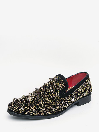 ゴールド メンズ リベット ローファー ゴールドリベット ドレス スエード レザー スリッポン フォーマル カジュアル ウェディング パーティーシューズ