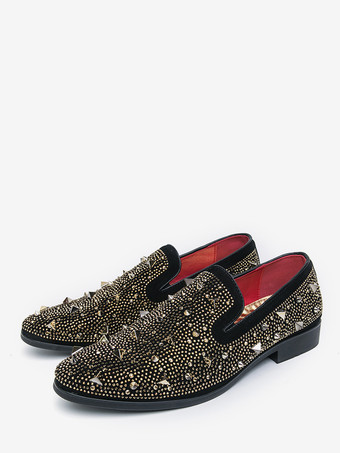 メンズ リベット ローファー ゴールドリベット ドレス スエード レザー スリッポン フォーマル カジュアル ウェディング パーティーシューズ