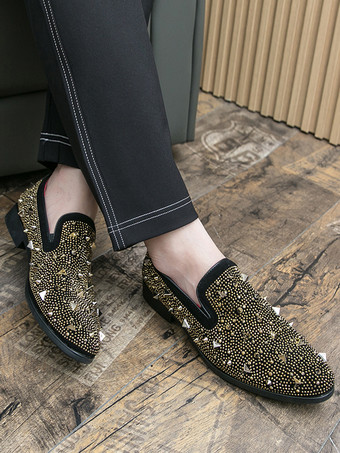 メンズ リベット ローファー ゴールドリベット ドレス スエード レザー スリッポン フォーマル カジュアル ウェディング パーティーシューズ