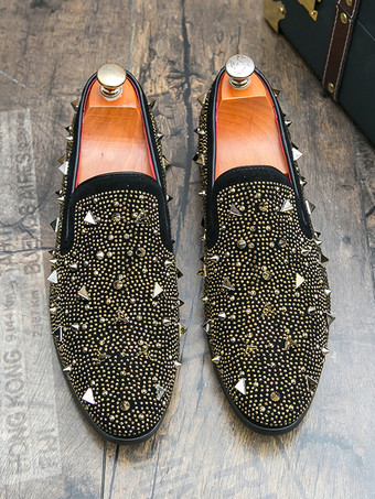 メンズ リベット ローファー ゴールドリベット ドレス スエード レザー スリッポン フォーマル カジュアル ウェディング パーティーシューズ