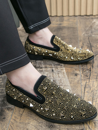 メンズ リベット ローファー ゴールドリベット ドレス スエード レザー スリッポン フォーマル カジュアル ウェディング パーティーシューズ