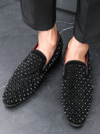 メンズファッション ラインストーンレザードレスリベットローファー 快適なスリッポン クラシックポインテッドトップ タキシードドレスシューズ パーティー プロム ウェディング ペニーシューズ