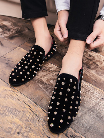 メンズ リベット ローファー ゴールド スパイク ドレス リベット スエード レザー フローラル イージー スリップオン フォーマル カジュアル ウェディング パーティー プロム ダンス フラット ペニーシューズ