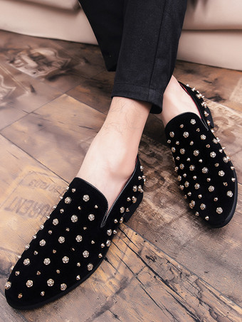 メンズ リベット ローファー ゴールド スパイク ドレス リベット スエード レザー フローラル イージー スリップオン フォーマル カジュアル ウェディング パーティー プロム ダンス フラット ペニーシューズ