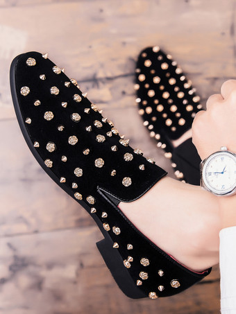 メンズ リベット ローファー ゴールド スパイク ドレス リベット スエード レザー フローラル イージー スリップオン フォーマル カジュアル ウェディング パーティー プロム ダンス フラット ペニーシューズ