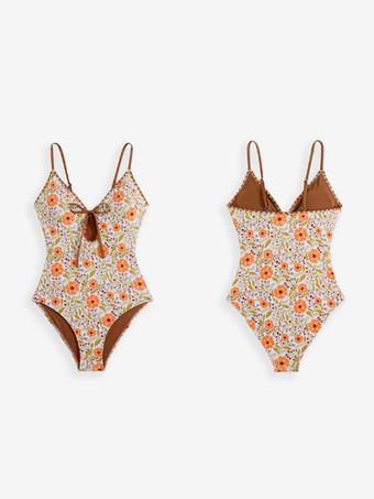 2025年夏向け花柄Vネックワンピース水着とサロンカバーアップセット