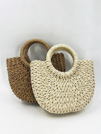 ストローハンドバッグ ホリデー カジュアル ビーチバッグ 女性用 2025