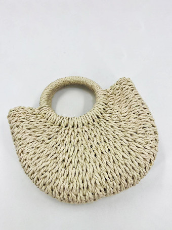 アイボリー ストローハンドバッグ ホリデー カジュアル ビーチバッグ 女性用 2025