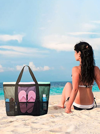 大容量メッシュビーチバッグ多機能旅行ポータブルショルダー収納バッグ2025