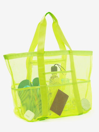 グラスグリーン大容量メッシュビーチバッグ多機能旅行ポータブルショルダー収納バッグ2025