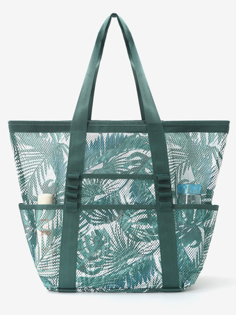 グリーン 大容量メッシュビーチバッグ多機能旅行ポータブルショルダー収納バッグ2025