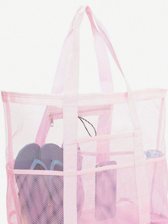 ピンク大容量メッシュビーチバッグ多機能旅行ポータブルショルダー収納バッグ2025