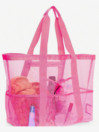 ローズレッド大容量メッシュビーチバッグ多機能旅行ポータブルショルダー収納バッグ2025