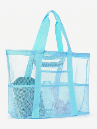 ライトスカイブルー大容量メッシュビーチバッグ多機能旅行ポータブルショルダー収納バッグ2025