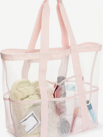 ソフトピンク大容量メッシュビーチバッグ多機能旅行ポータブルショルダー収納バッグ2025