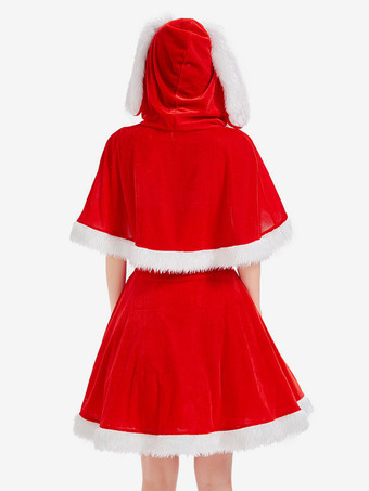 女性用クリスマス レッド ドレス マント ポリエステル クリスマス ホリデー コスチューム