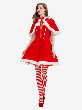 女性用クリスマス レッド ドレス マント ポリエステル クリスマス ホリデー コスチューム