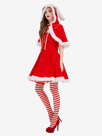 女性用クリスマス レッド ドレス マント ポリエステル クリスマス ホリデー コスチューム