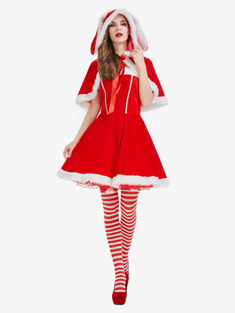 女性用クリスマス レッド ドレス マント ポリエステル クリスマス ホリデー コスチューム