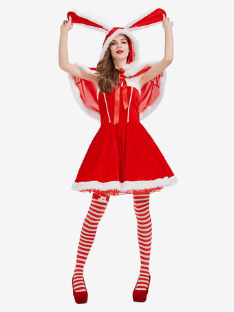 女性用クリスマス レッド ドレス マント ポリエステル クリスマス ホリデー コスチューム