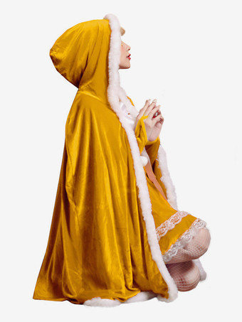 女の子用クリスマスイエローマントポリエステルクリスマスホリデーコスチューム