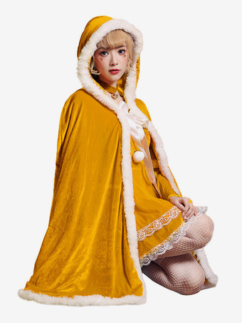 イエロー女の子用クリスマスイエローマントポリエステルクリスマスホリデーコスチューム