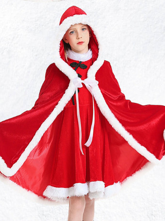 女の子用クリスマスイエローマントポリエステルクリスマスホリデーコスチューム