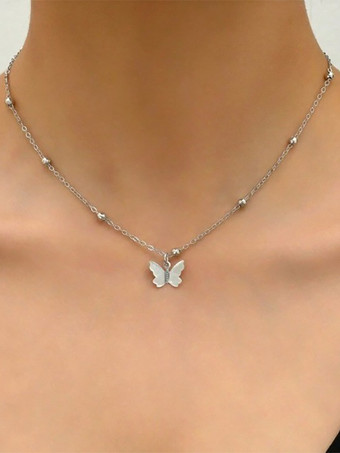 シルバー バタフライネックレス エレガントなバックチェーン 女性用 2025