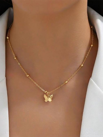 ゴールド バタフライネックレス エレガントなバックチェーン 女性用 2025