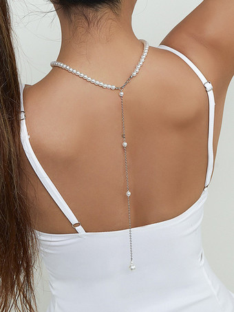 パールネックレス エレガントなバックチェーン 女性用 2025