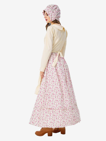 ハロウィン ハロウィンコスチューム ピンク レディース エレガント エプロン 帽子 ポリエステル 花柄プリント セット ホリデーコスチューム