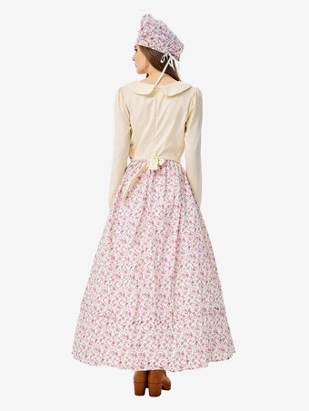 ハロウィン ハロウィンコスチューム ピンク レディース エレガント エプロン 帽子 ポリエステル 花柄プリント セット ホリデーコスチューム