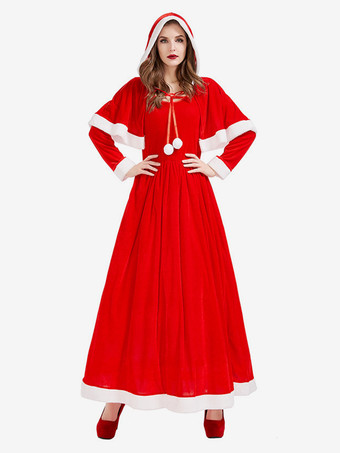 女性用クリスマスグリーンドレスマントポリエステルクリスマスホリデーコスチューム