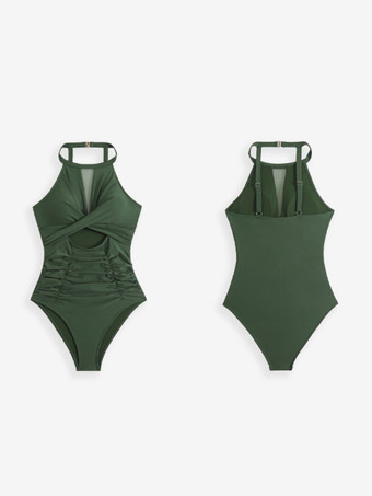 夏のビーチに最適なカットアウトクルーネックワンピース水着 2025