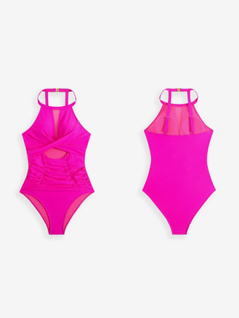 夏のビーチに最適なカットアウトクルーネックワンピース水着 2025