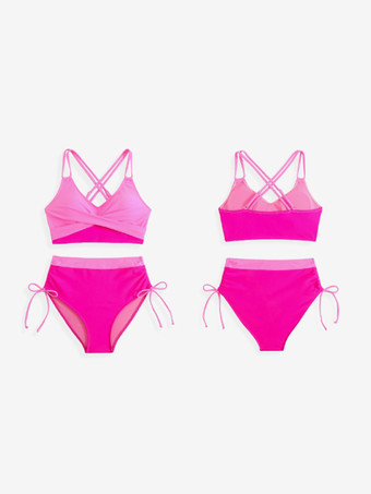 コントラストカラーのドローストリングツーピース水着 夏のビーチ用 2025