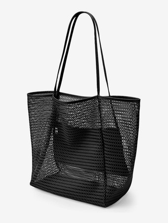 ブラック ビーチメッシュトートバッグ 折りたたみショルダートラベルバッグ 2025
