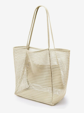 アイボリー ビーチメッシュトートバッグ 折りたたみショルダートラベルバッグ 2025