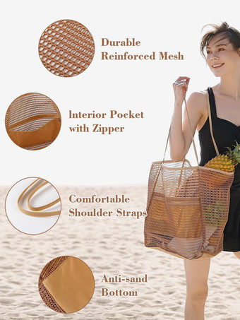 ビーチメッシュトートバッグ 折りたたみショルダートラベルバッグ 2025