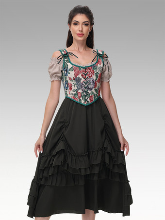 グリーン ヴィンテージコルセット ヴィンテージ婦人服 ポリエステルフリル