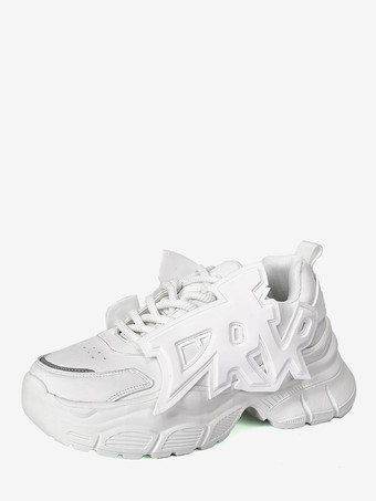 ホワイト メンズ スニーカー グラフィティプリント 滑り止め プラットフォーム チャンキー ランニングシューズ