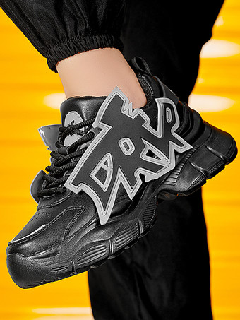 メンズ スニーカー グラフィティプリント 滑り止め プラットフォーム チャンキー ランニングシューズ