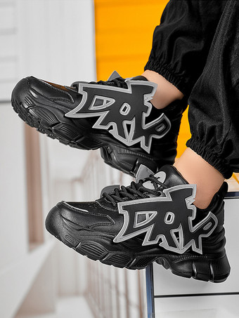 メンズ スニーカー グラフィティプリント 滑り止め プラットフォーム チャンキー ランニングシューズ