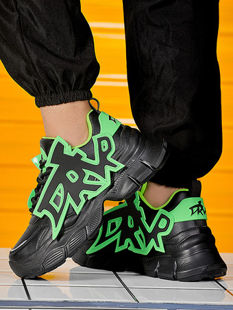 メンズ スニーカー グラフィティプリント 滑り止め プラットフォーム チャンキー ランニングシューズ