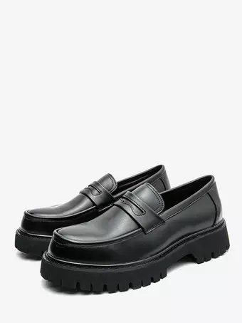 【NONCODE】Milan platform loafers Mens Loafers Leather Non Slip Platform Chunky Slip-On Penny