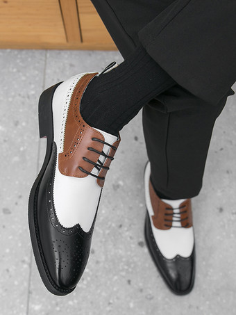 メンズドレスシューズ ラウンドトゥ ローヒール コントラストカラー ダービーシューズ