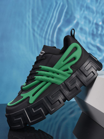 グリーン メンズスニーカー 通気性プラットフォーム チャンキー 防水 カジュアル ハイキングシューズ