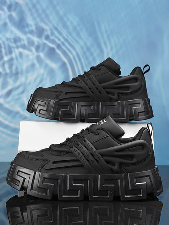 ブラック メンズスニーカー 通気性プラットフォーム チャンキー 防水 カジュアル ハイキングシューズ