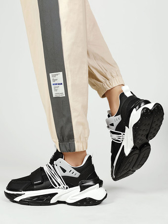 メンズスニーカー 通気性プラットフォーム チャンキースリッポン カジュアル レースアップ ランニングシューズ