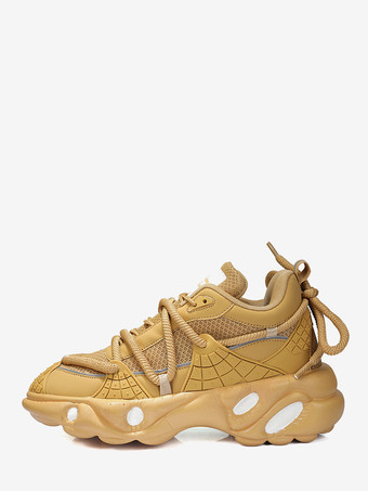 シャンパンカラーメンズスニーカー ウェットグリップ ラバープラットフォーム チャンキー 通気性 カジュアル ウォーキングシューズ